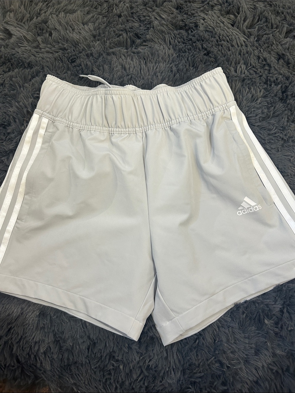 adidas Women’s Light Gray Athletic Shorts with Three Stripes